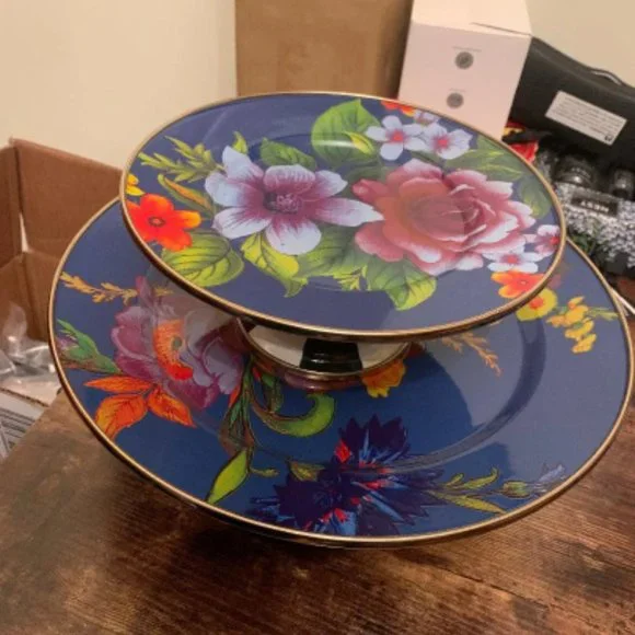 COPY - MacKenzie-Childs Flower Market / Courtly Check SmallPedestal Platter L…